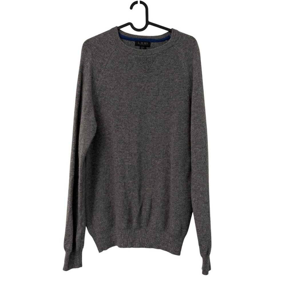 LXRI Gray Pure Cashmere Waffle Knit Crewneck Sweater Womens Size Medium